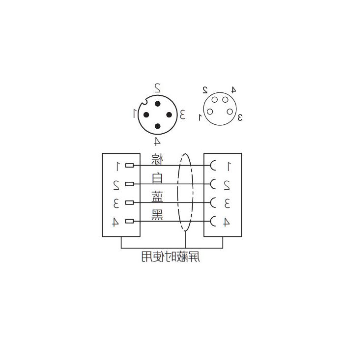 M8转M12 4Pin M8母头90°转M12公头直型、双端预铸PUR柔性电缆、黑色护套、63D281-XXX 